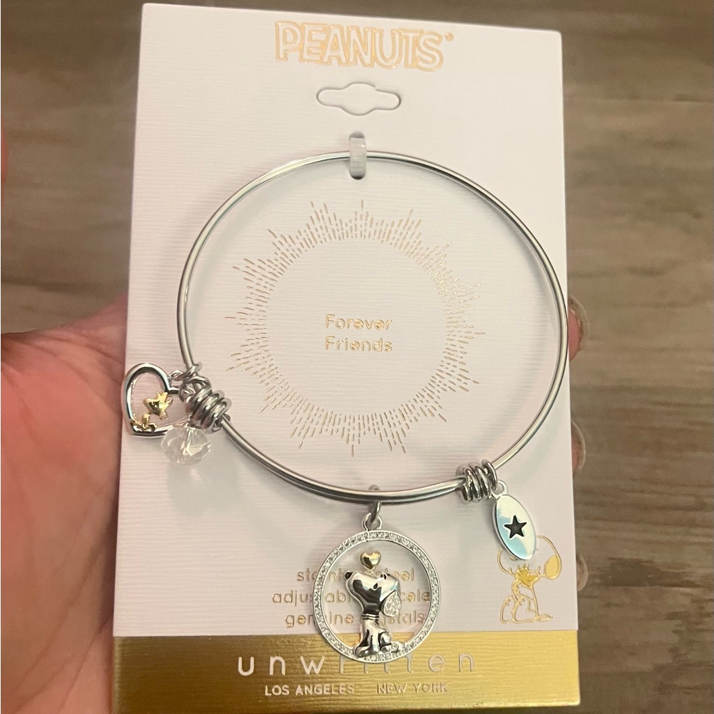 Peanuts Snoopy Woodstock Stainless Gold Flash Plated Adjustable Bangle Bracelet 35$